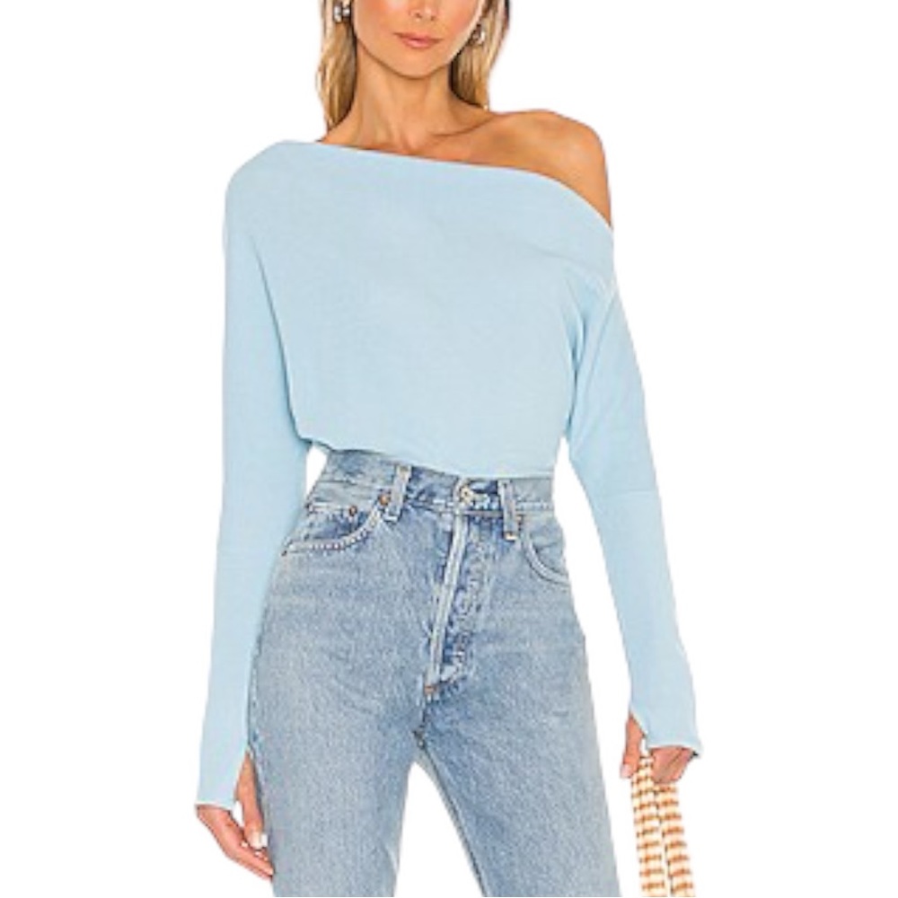 Free People Light Blue Off-Shoulder Top